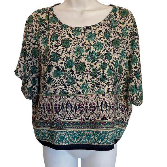 Forever 21 Beige Floral Crop Batwing Boho/Peasant Top Sz S - Picture 1 of 7